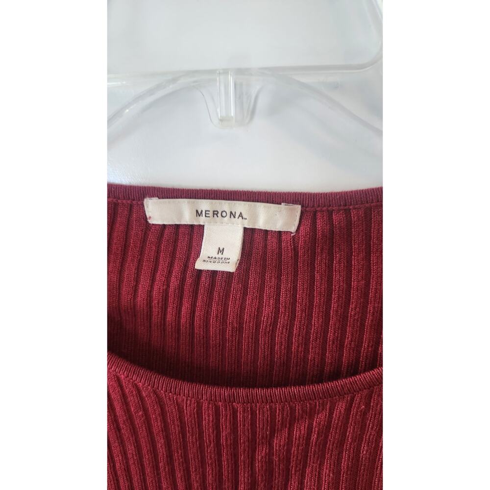 Merona Red Ribbed Knit Sweater Top Womens Size Medium Long Sleeve #309 - Picture 2 of 5